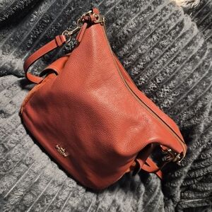 COACH C1522 Pennie Shoulder Bag Mixed Leather Suede Burnt Orange Rust Hobo